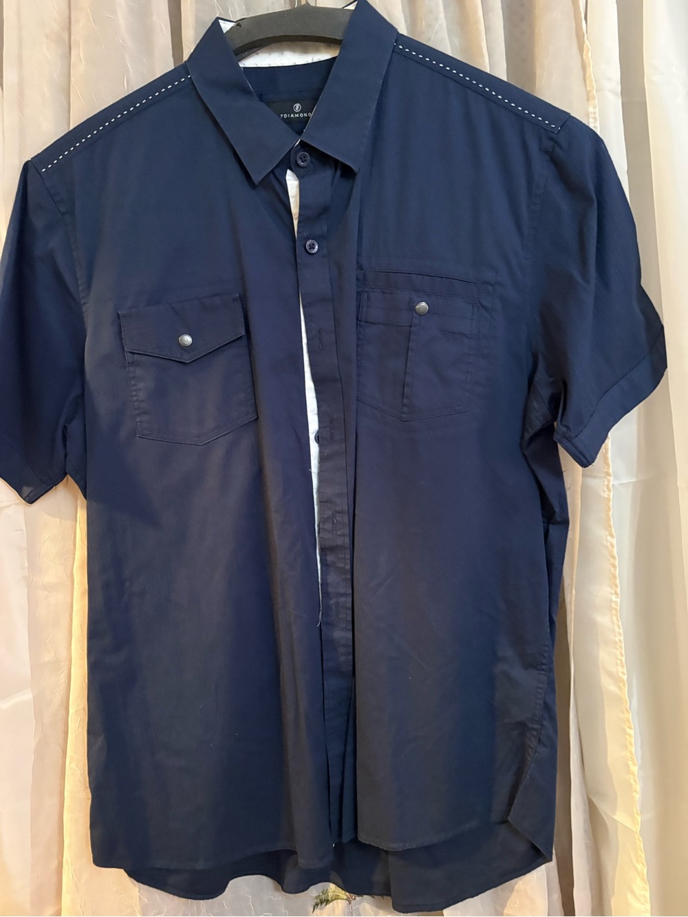 7 Diamonds Navy Short-Sleeve Button-Down Shirt with Chest Pockets